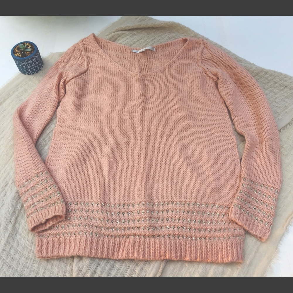 LC Lauren Conrad Metallic Trim V-Neck Sweater